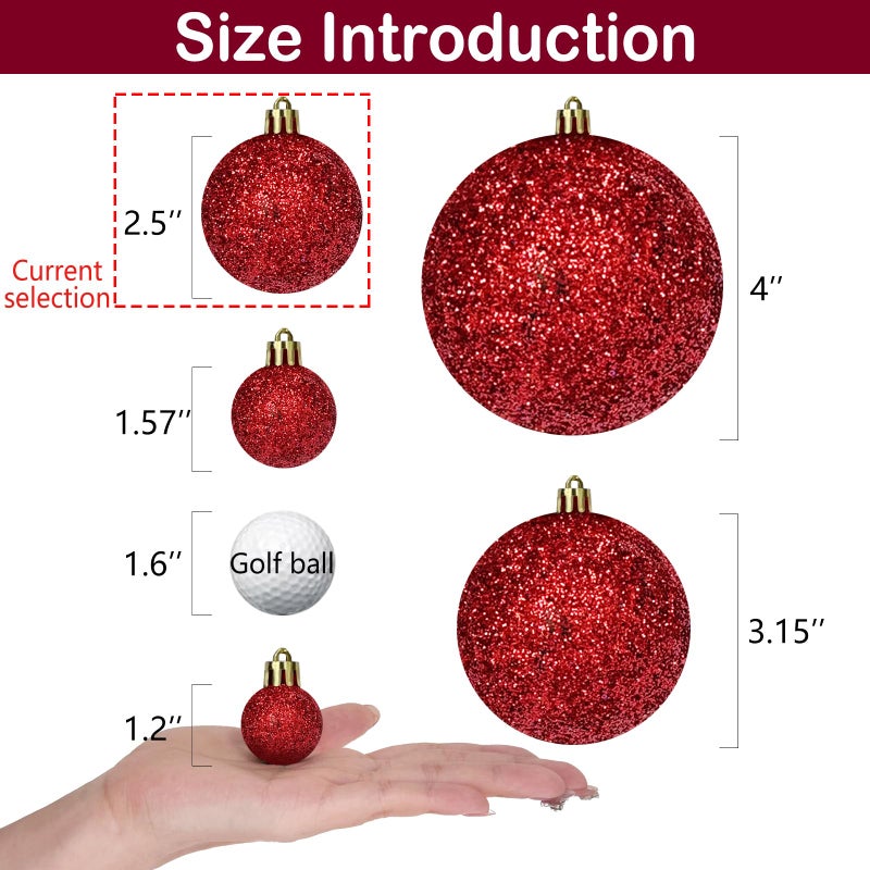 Emopeak 24Pcs Christmas Balls Ornaments for Xmas Christmas Tree - Shatterproof Christmas Tree Decorations Hanging Ball for Holiday Wedding Party Decoration (Red, 2.5"-6.2CM) - Image 4